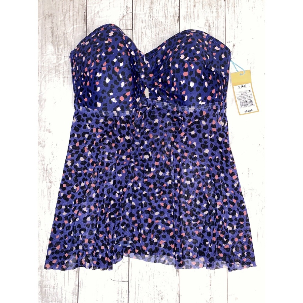 Kona Sol Tankini Womens Small Purple Leopard Bikini Swimsuit Target Sheer‎ NEW S